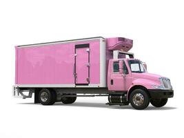 Pink cargo refrigerator truck photo