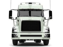 Basic white modern semi trailer truck - front view closeup shot photo