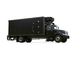 Black refrigerator truck with black trailer unit - on white background photo