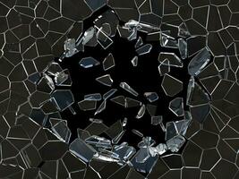 Glass window shattering into circular - radial shape and into hundreds little pieces photo