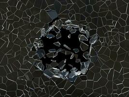 Closeup shot of glass shattering in circular shape - 3D Illustration photo