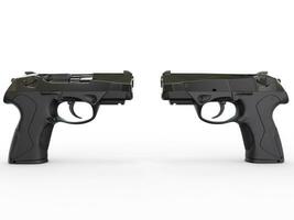 Two modern black semi-automatic pistols photo