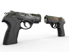 Two modern black semi-automatic pistols - perspective shot photo