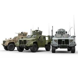 Urban, jungle and desert color military tactical vehicles photo