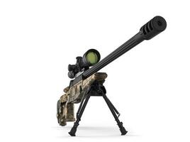 Beautiful sniper rifle with woods camo paint - low angle shot photo