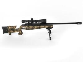 Beautiful sniper rifle with woods camo paint -top down side view photo