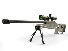 Beautiful chrome modern sniper rifle - front view photo