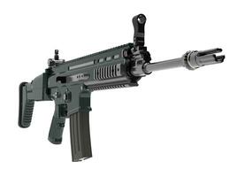 Forest green modern assault rifle - front view closeup shot photo