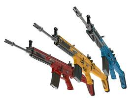 Modern assault rifles in primary colors photo