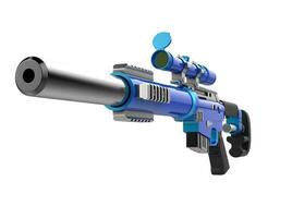 Metallic blue modern sniper rifle with silencer photo