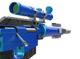 Metallic blue modern sniper rifle  - extreme closeup shot photo