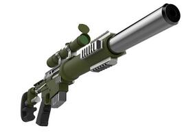 Matte army green modern sniper rifle - closeup shot photo