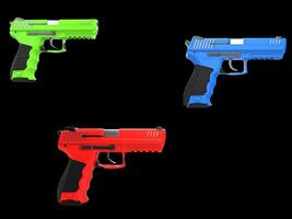 Red, green and blue modern handguns photo
