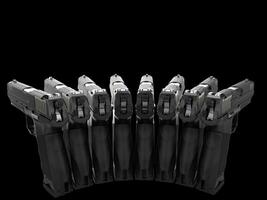Semi automatic pistols pointing at all directions - rear view photo