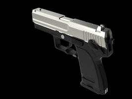 Small and compact modern handgun - chrome - top down view photo