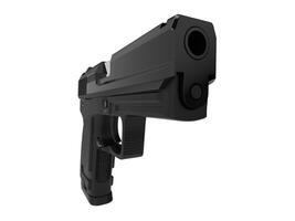 Black modern compact tactical hand gun - barrel closeup shot photo