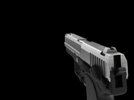 Small and compact modern handgun - chrome - right hand first person view photo