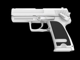 Modern white hand gun with black rubber grip - side view photo