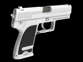 Modern white hand gun with black rubber grip photo