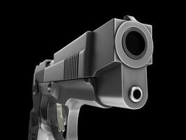 Tactical modern semi - automatic pistol - steel finish - extreme closeup shot photo