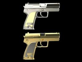 Golden and silver shiny modern hand guns photo