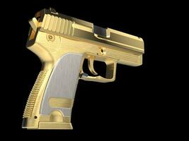 Golden modern hand gun with silver hand grip - back view photo