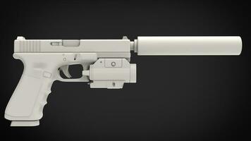 White gun wth silencer and lower attachment on dark gray background photo