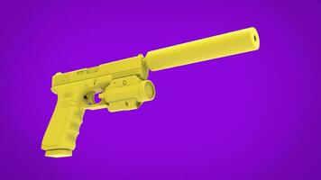 Bright yellow gun wth silencer and lower attachment on purple background photo