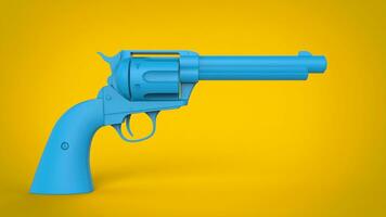 Blue revolver gun on a yellow background photo