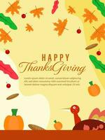 Vector illustration of thanksgiving day, poster design in hand drawn flat style