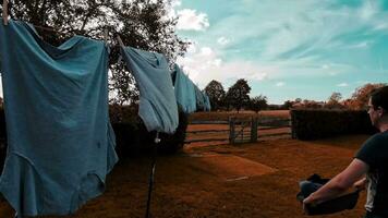 Sunny Laundry Day Clothes Hanging on a Fresh Breeze video