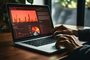 Infographic with charts and diagrams on laptop screen. Generative AI photo