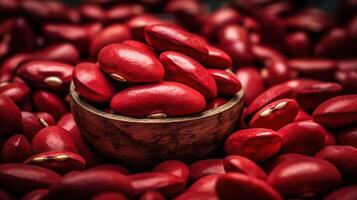 Realistic photo of a bunch of red kidney bean. top view vegetables scenery. AI Generated