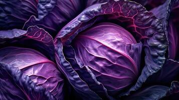 realista foto de un manojo de rojo repollo. parte superior ver vegetales escenario. ai generado