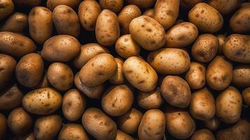 Realistic photo of a bunch of potato. top view vegetables scenery. AI Generated