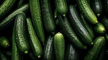 Realistic photo of a bunch of cucumber. top view vegetables scenery. AI Generated