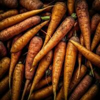 Realistic photo of a bunch of carrot. top view vegetables scenery. AI Generated