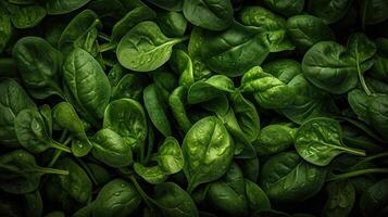 Realistic photo of a bunch of spinach. top view vegetables scenery. AI Generated