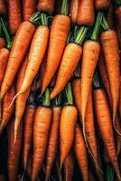 realista foto de un manojo de zanahoria. parte superior ver vegetales escenario. ai generado