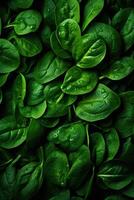 Realistic photo of a bunch of spinach. top view vegetables scenery. AI Generated