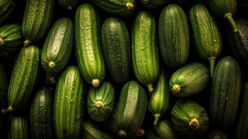 Realistic photo of a bunch of cucumber. top view vegetables scenery. AI Generated