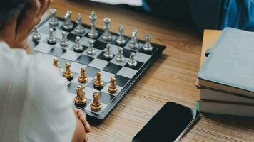 Pensioners pastime at senior home. Aged couple playing chess. Activities for seniors, elderly active lifestyle, older people time spending concept video