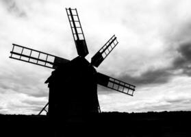 Windmill silhouette black and white wallpaper photo