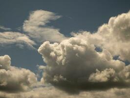 White clouds over sunset summer sky background. Fluffy cumulus clouds shape photo