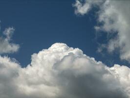 White clouds over blue sky background. Fluffy cumulus cloudscape shape photo