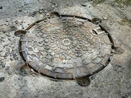 Manhole grunge style background, ground close view photo