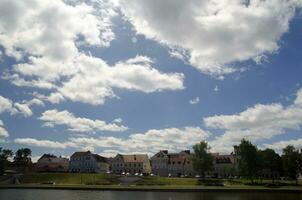 Deep blue sky with white clouds photo