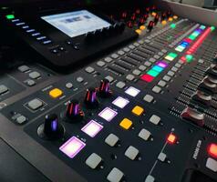 Professional music console background, sound equipment photo