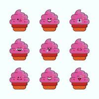 ice cream cup icon set vector emoticon.