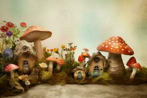 Fairy mushroom houses. Generate Ai photo